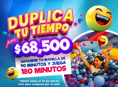 DUPLICA TU TIEMPO: Adquiere tu manilla de 90 minutos y juega 180 minutos en MallPlaza NQS